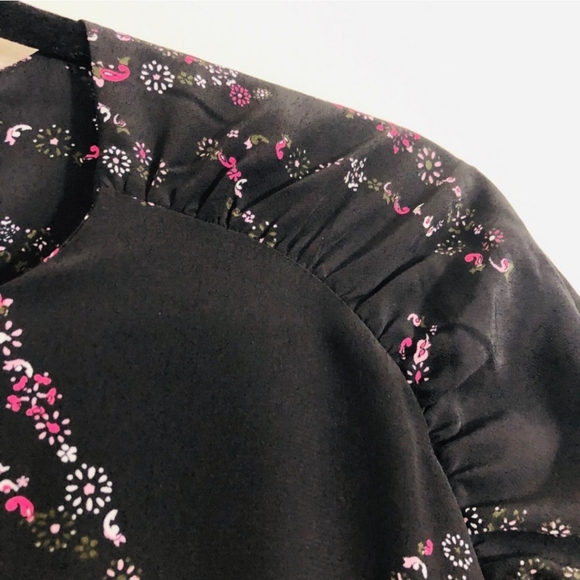 NWT Topshop Floral Star Print Blouse, Long Ruched Sleeve Tie Neck Women Size 6 - Picture 12 of 13
